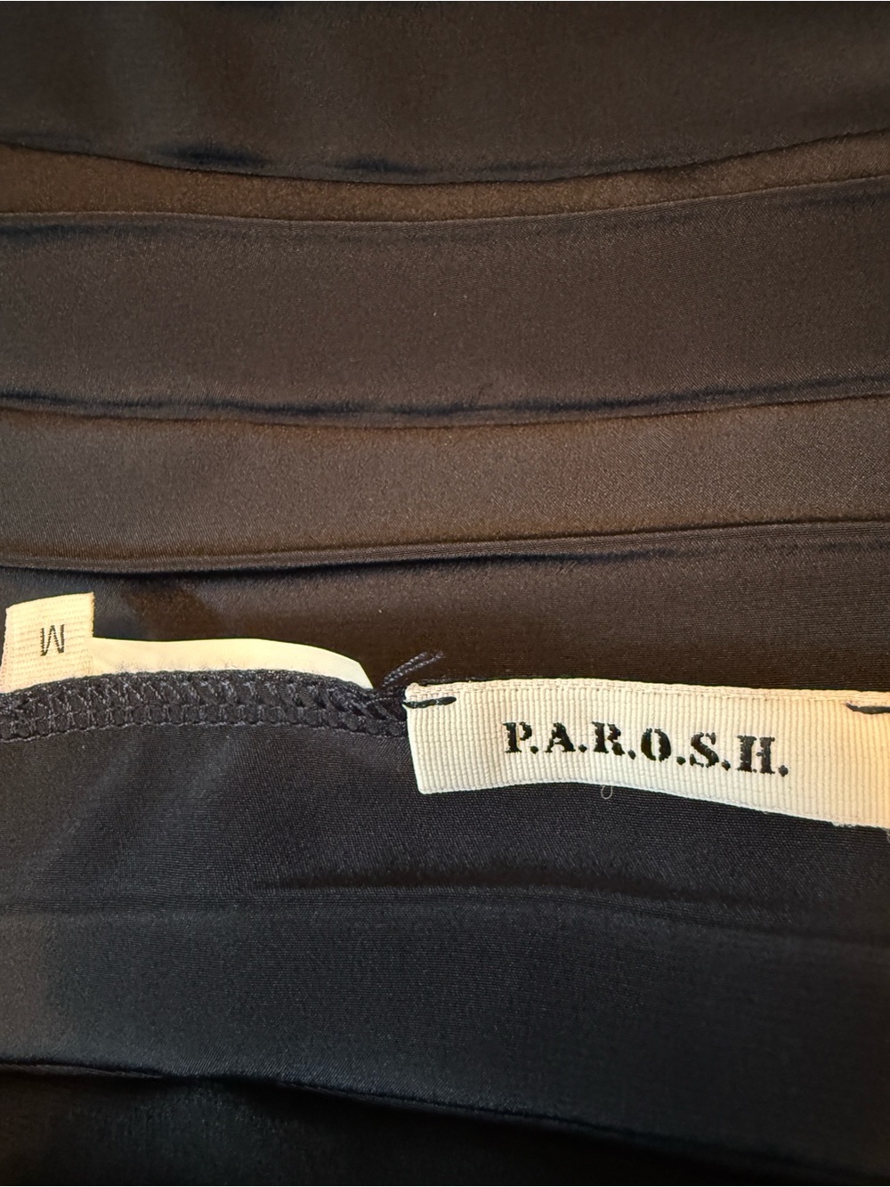 P.A.R.O.S.H. Pleated Cold-Shoulder Ruffle Blouse in Navy color - Picture 3 of 4